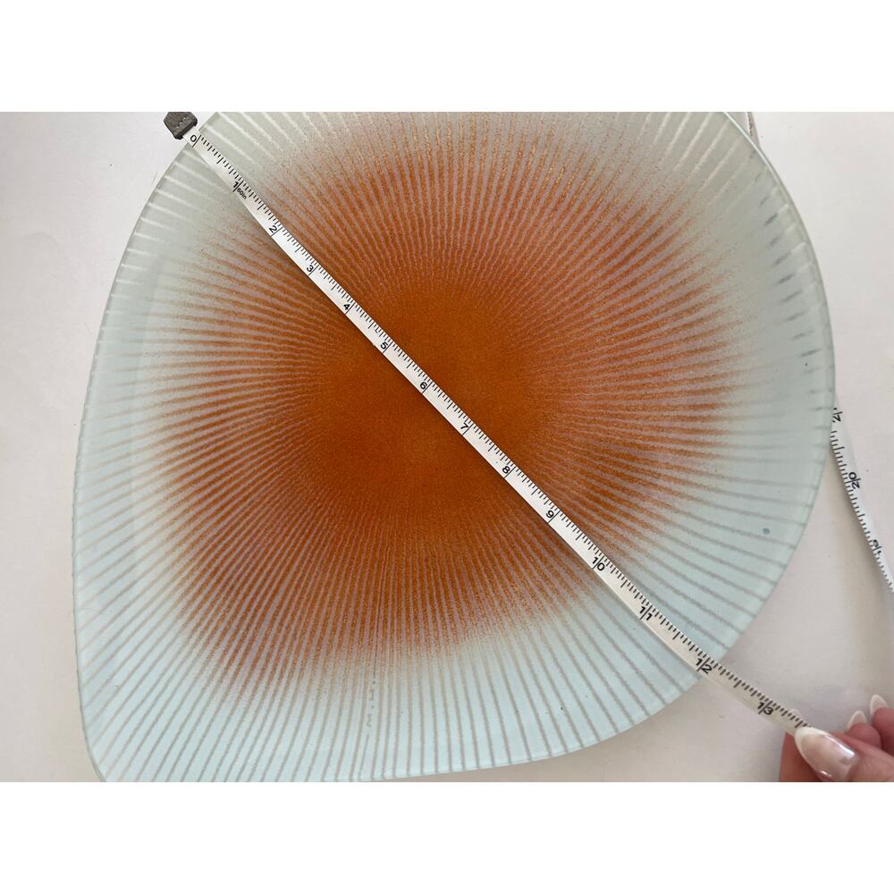 Signed Maurice Heaton Asymmetrical Glass Dish Orange Center MCM Art Abstract JL - Picture 3 of 9